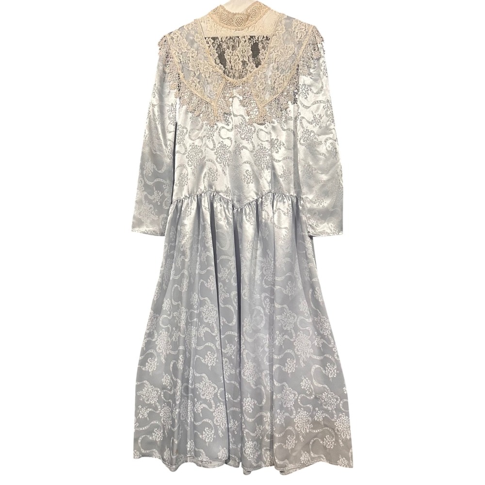 Vintage Jessica McClintock Blue Satin Lace Jacquard Midi Dress Size 10